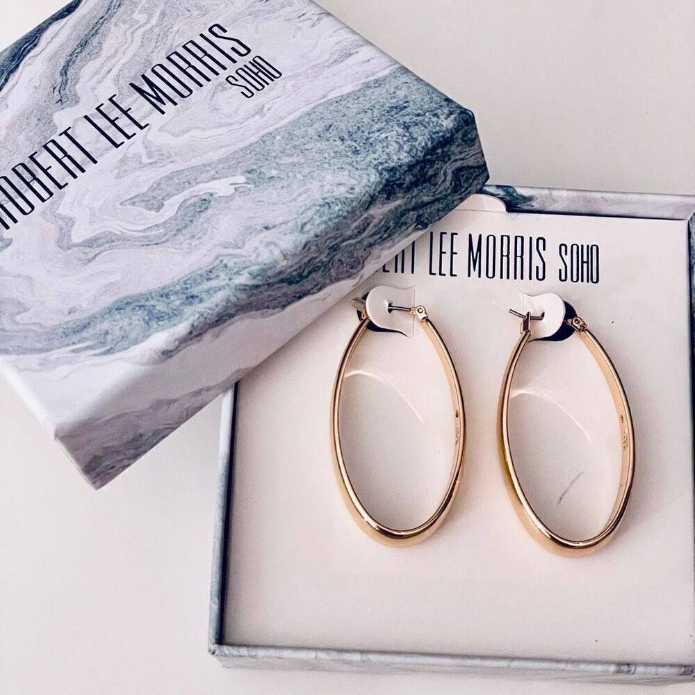 LAST ONE NWT Robert Lee Morris Soho Large Oval Thick Polished Gold Hoops earring - Picture 10 of 10